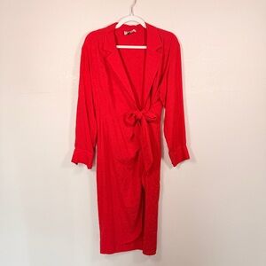 Vintage Mob Wife Red Dress Office Siren Power Glam Lapel Waist Tie Small